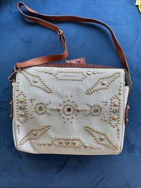 DSQUARED2 Leather Crossbody with Brown Strap and Multicolored Jewel Studs